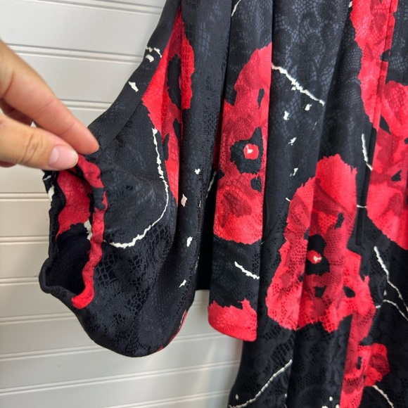 Saint Romei Vintage 80’s Dress Midi Pure Silk Black Red Floral Print Sz 10 - Picture 7 of 12